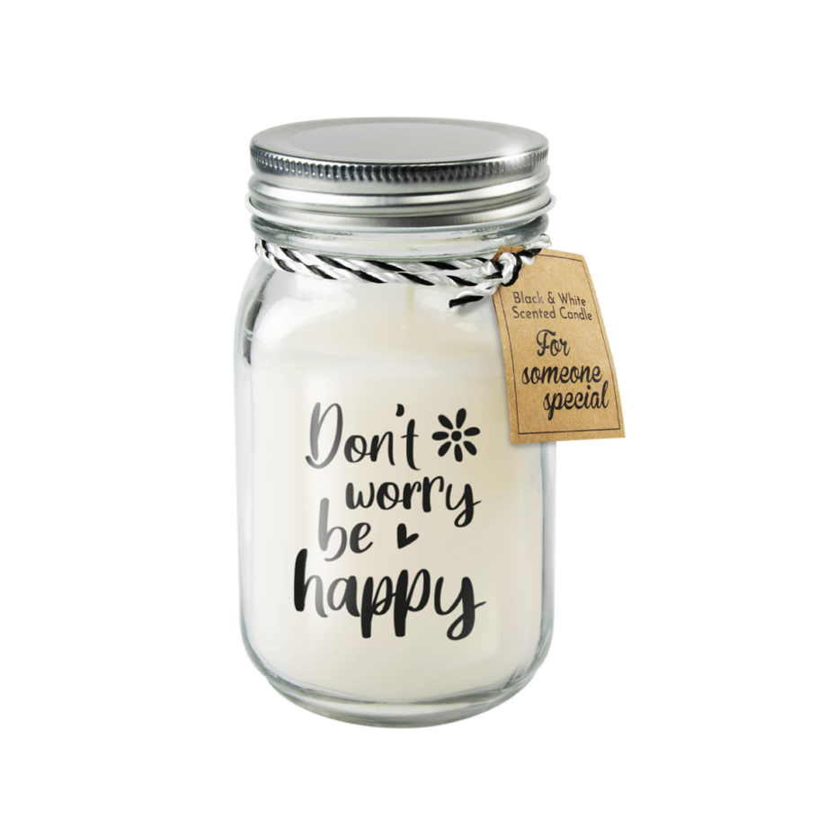 Zwart & Witte geurkaars 'Don't Worry Be Happy'